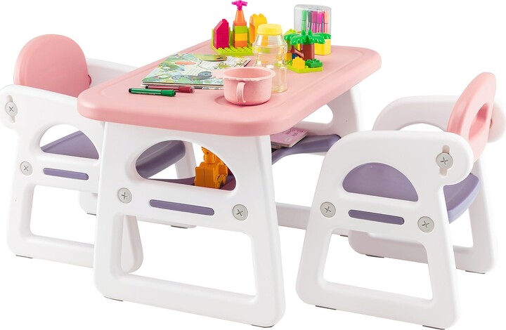 Costway Toddler Craft Table & Chair Set Kids Art Crafts Table withPaper Roll Holder White