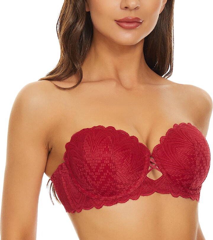 Deyllo Women's Push Up Strapless Bra Lace Light Lined Underwire Multiway  Strapless Bra - ShopStyle