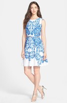 Thumbnail for your product : Donna Ricco Belted Print Fit & Flare Dress