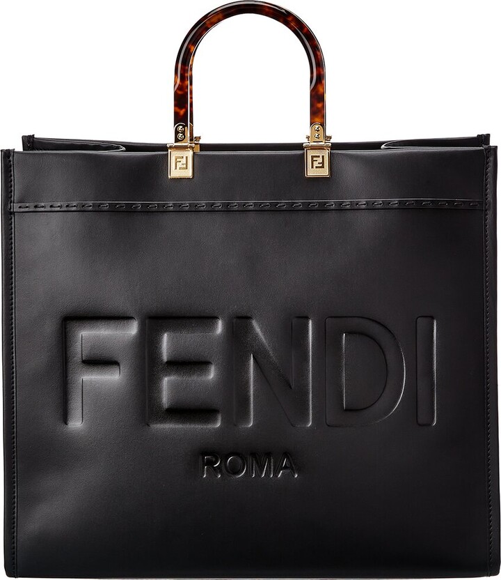 FENDI Sunshine Leather Tote Bag Black
