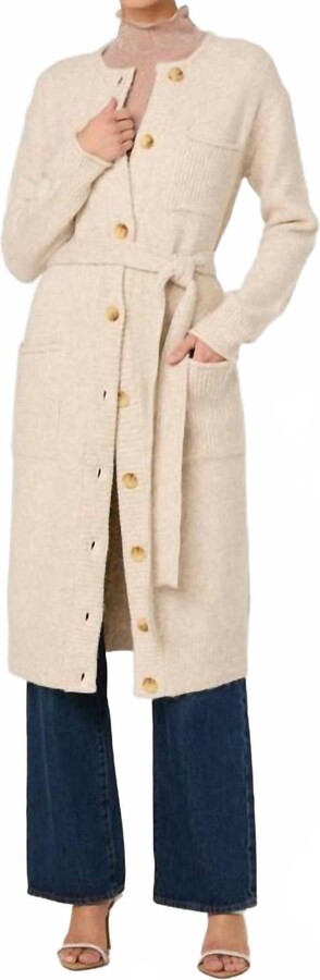 Astr Meris Belted Longline Cardigan In Cream