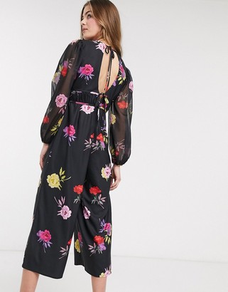Lost Ink waisted jumpsuit in bold floral print