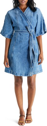 long sleeve denim wrap dress