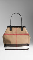 Thumbnail for your product : Burberry Medium Shearling-Lined Canvas Check Tote Bag
