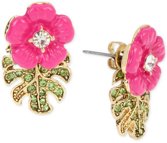 Betsey Johnson Gold-Tone Tropical Flower Front and Back Earrings