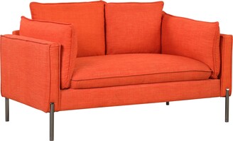 Linen Fabric Loveseat High Resilience Sofa Couch with 2 Bolster Pillows&Removable Cushion Back for Living Room, Small Spaces - Orange