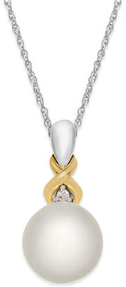 Macy's Cultured Freshwater Pearl (8mm) and Diamond Accent Pendant Necklace in Sterling Silver and 14k Gold