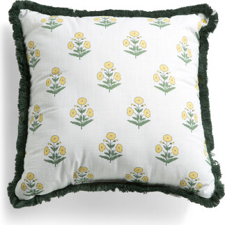 TJMAXX 20X20 Marigold Block Print Fringe Trim Pillow, Cotton/Polyester