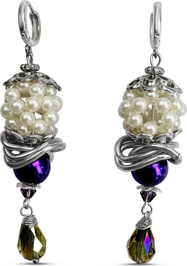 Bellus Domina - White And Purple Gala Beaded Earrings - ShopStyle