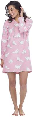 Munki Munki Women's Pink Fluffy Cat Hood Nightshirt