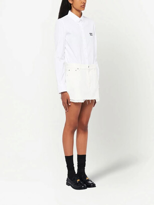 Miu Miu Frayed-Hem Denim Mini Skirt - ShopStyle