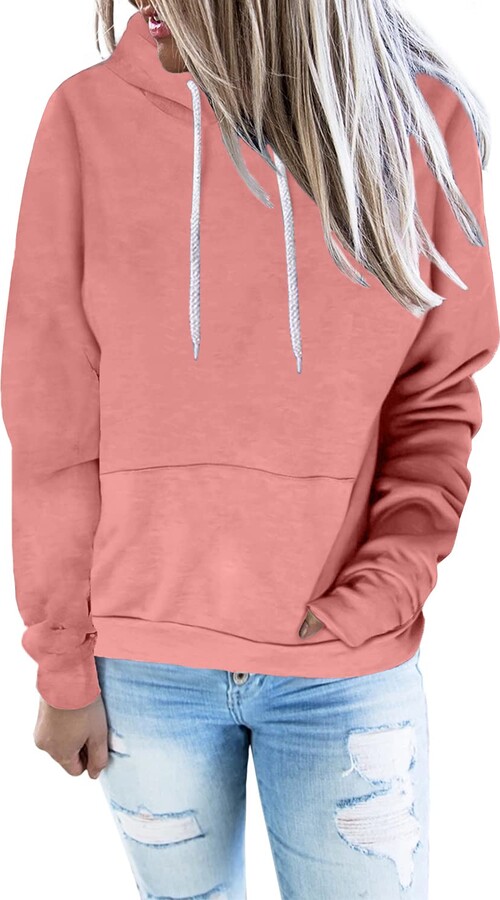 Diukia Womens Fall Casual Long Sleeve Hoodie Pullover Loose Solid Color  Drawstring Sweatshirt Hoodie Ladies Warm Cotton Pocket Hooded Pullover Tops  for Autumn Winter Spring Pink XL 16-18 - ShopStyle