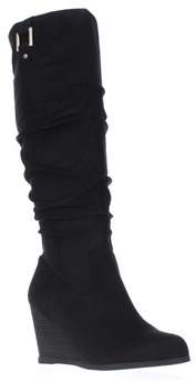 Dr. Scholl's Dr. Scholls Poe Wide Calf Slouch Wedge Boots, Black.