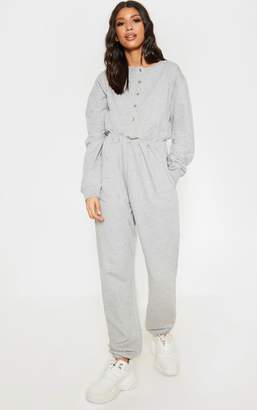 PrettyLittleThing Grey Button Up Loop Back Jumpsuit