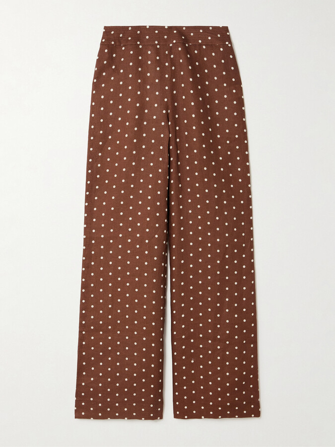 Cara Cara Josephine Polka-dot Linen Wide-leg Pants - Brown