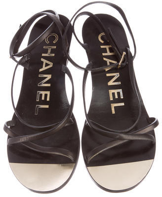 Chanel Leather Wedge Sandals