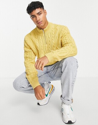 Mens Yellow Cable Knit Sweater | ShopStyle