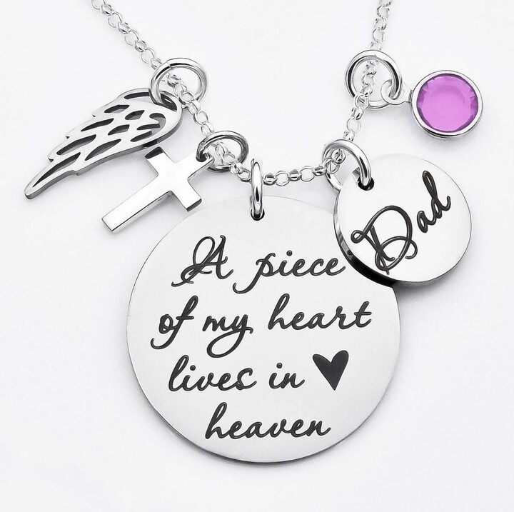 A Piece Of My Heart Lives in Heaven, Dad, Mom, Customizable Memorial Necklace, Sympathy Gift, Loss Loved One, Dad Memorial, Mom
