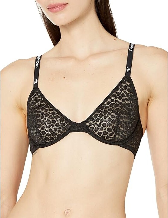 CK Black Graphic Lace Unlined Triangle Bralette