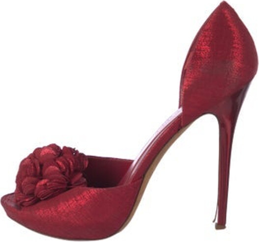 Alexander McQueen D'Orsay Pumps Metallic & Red Pom-Pom & Glitter Accents Round-Toes Platform