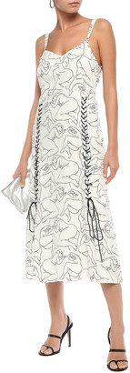 By Malene Birger Lace-up Printed Twill Midi Dress