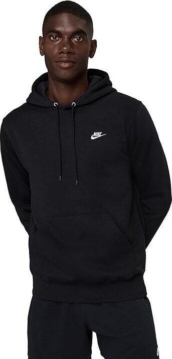Nike Club Fleece Pullover Hoodie Men's Clothing Black/Black/White : LG, Cotton/Polyester