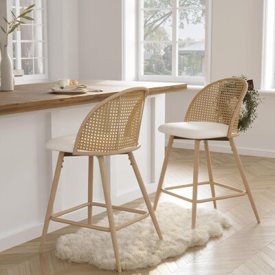 Bay Isle Home Rattan Backrest Barstools Set Of 2 With Faux Leather