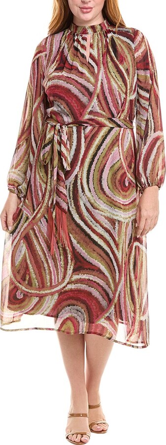 Tahari ASL Plus Tie Waist Midi Dress