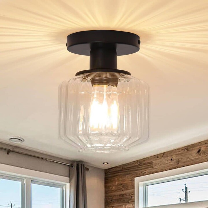 Parrot Uncle 5.9 in. 1-Light Matte Black Semi-Flush Mount Ceiling Light with Clear Glass Shade