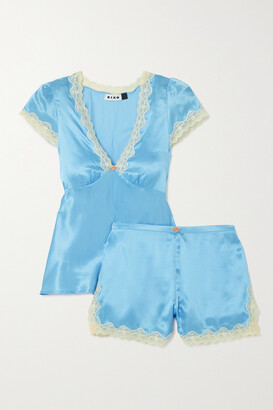 Rixo Maddy Lace-trimmed Cotton And Silk-blend Satin Pajama Set - Blue