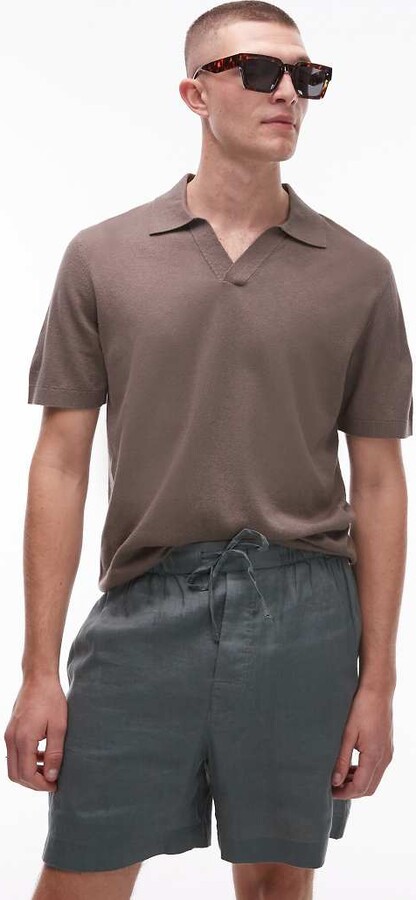 Arket cotton linen knitted short sleeve polo shirt in light brown
