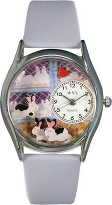 Whimsical Watches Bunny Rabbit Baby Blue Leather and Silvertone Unisex Quartz Watch with White Dial Analogue Display and Multicolour Leather Strap S-0110008
