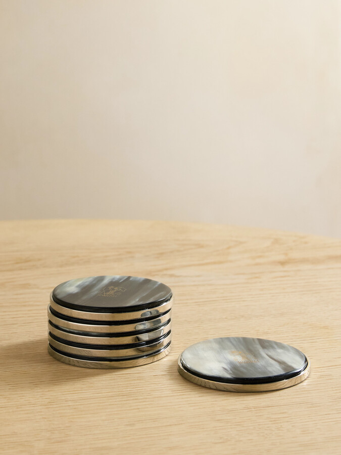 Brunello Cucinelli - Set Of Six Horn And Silver-tone Coasters - Black