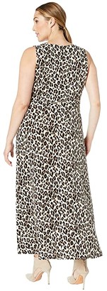 Vince Camuto Specialty Size Plus Size Sleeveless Maxi Elegant Leopard Knit Dress (Rich Black) Women's Dress
