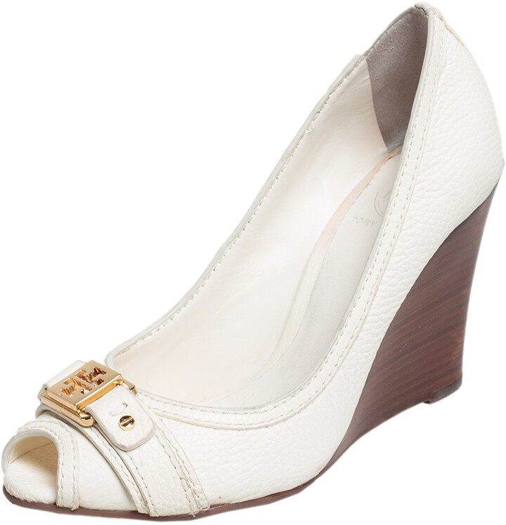tory burch white wedges
