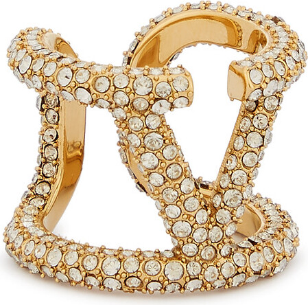 Valentino Garavani VLogo Crystal-embellished Ring - Gold - 15 - ShopStyle