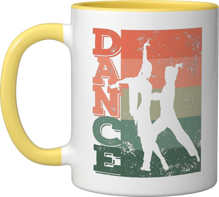 Samba Ballroom Dance Class Merchandise Latin Dance Couple Retro Formation Rumba Paso Doble Dancer Ceramic Mug, Yellow/White