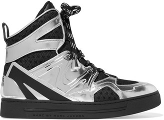 Marc by Marc Jacobs Ninja mesh-trimmed metallic leather high-top sneakers
