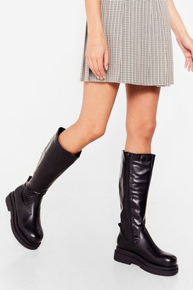 Nasty Gal Womens Chunky Knee High Faux Leather Boots - Black - 5 - ShopStyle