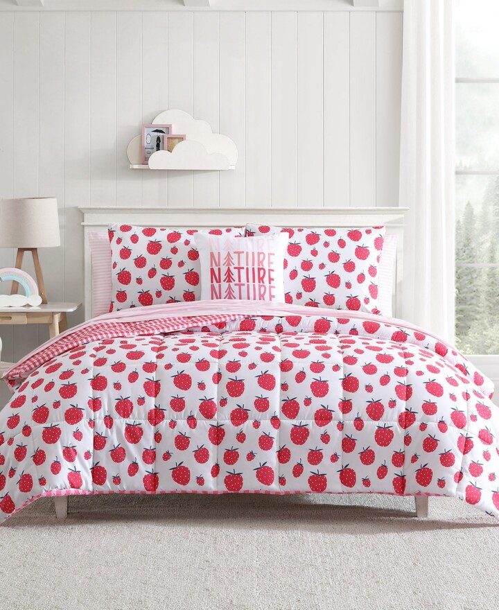 Eddie Bauer Strawberry Field Microfiber 3-Pc. Comforter Set Twin - White Rose Pink Dusty Green