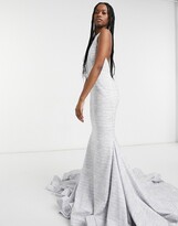 Thumbnail for your product : Jovani plunge neck glitter maxi dress in silver