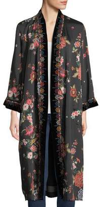 Johnny Was Velvet Mix Floral-Print Kimono Jacket