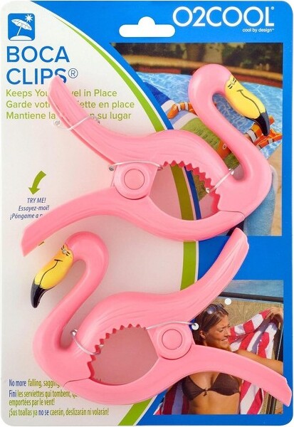 O2Cool O2COOLBocaClipTowelHolder-1Packof2Clips-Flamingo