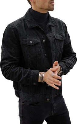 Gemijacka Mens Corduroy Jacket Sherpa Trucker Jeans Coat Regular Fit Denim  Jackets Advanced Version Black M - ShopStyle