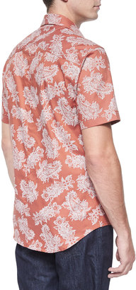 Bogosse Floral Paisley-Print Short-Sleeve Shirt, Orange/Black