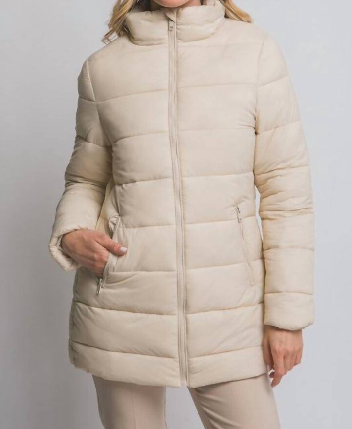 Love Tree Long Puffer Jacket In Cream