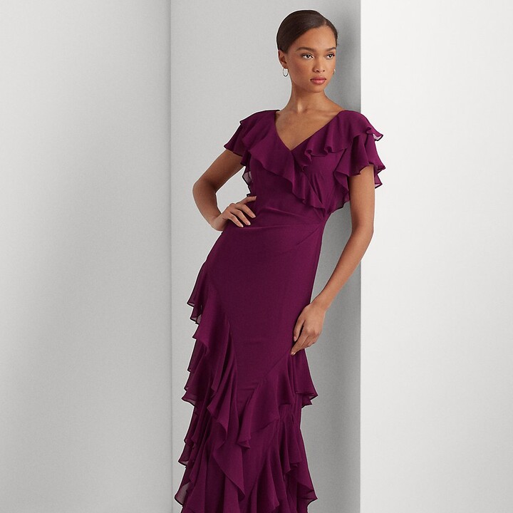 Lauren Ralph Lauren Ralph Lauren Ruffle-Trim Crinkle Georgette Gown ...