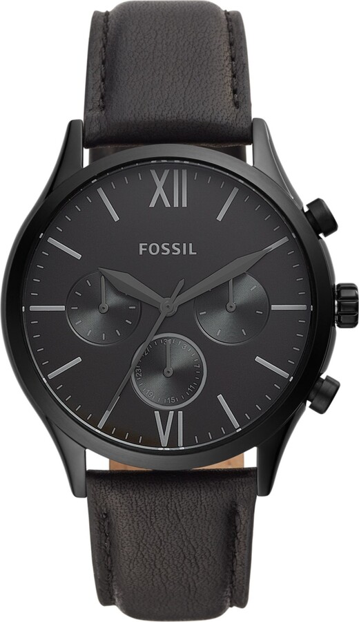 Fossil Men's Fenmore Multifunction Black Leather Watch, 44mm