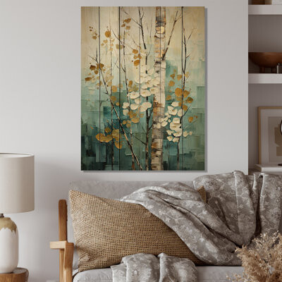 Red Barrel Studio Birch Woods Whispering Winds V - Floral Print On Natural Pine Wood