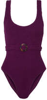 Thumbnail for your product : Hunza G Solitaire Embellished Seersucker Swimsuit - Dark purple